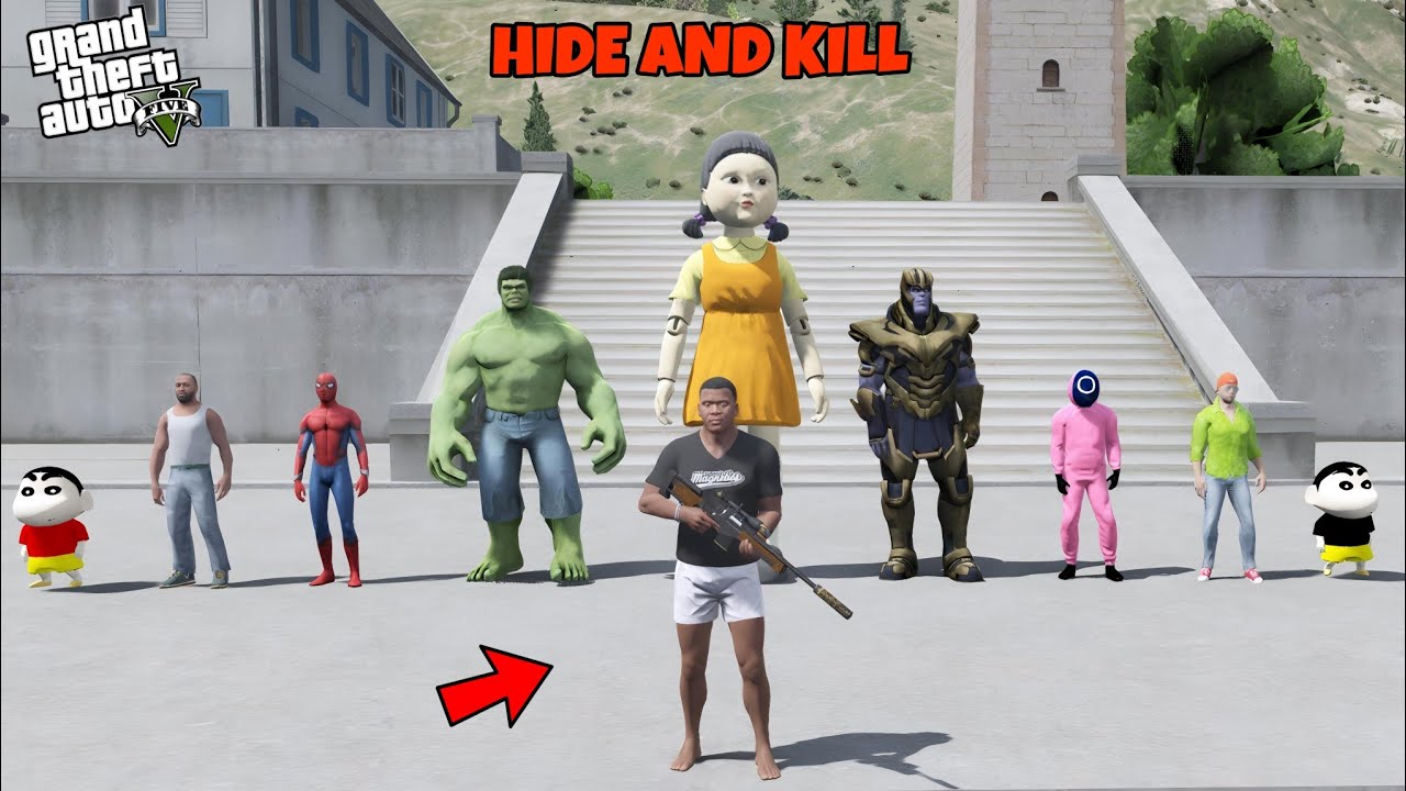 FRANKLIN FIGHT WITH AVENGERS AND SQUID GAME IN GTA 5