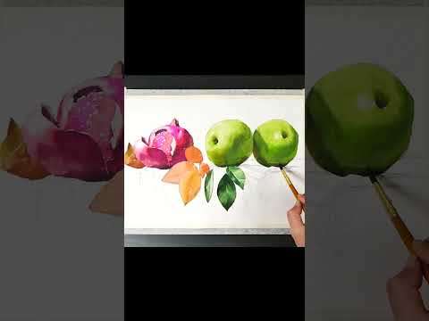 #shorts Basic ​Still Life Watercolor - ​<strong>pomegranate</strong> and apples  ​ (​color name view) NAMIL ART