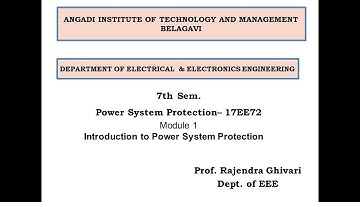 Power System Protection Module 1   Lecture 1