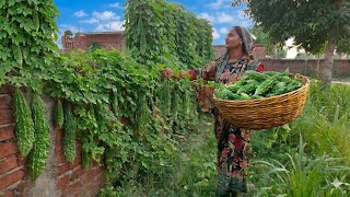 खेत के ताज़े करेले तोड़कर बनाया चूल्हे पर स्वादिस्ट भुजिया जो सुबह थाली में मिल जाये तो दिन बन जाये