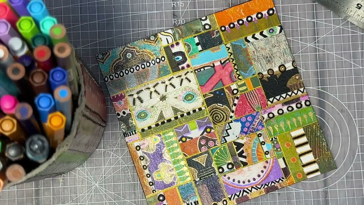 Гелевая печать, выпуск 31: Добавление рисунка пером к моему коллажу из обрезков гелевой печати.