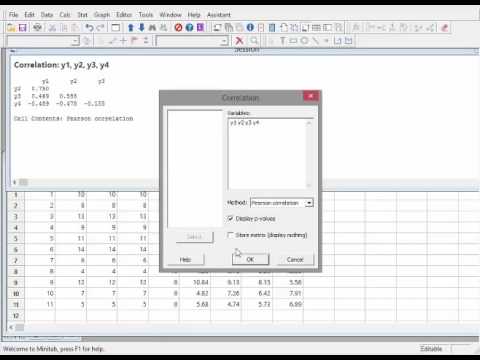 Minitab - Correlation Coefficients - YouTube