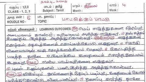 Class 1, 2, 3 Ennum Ezhuthum JULY Month 4th week Lesson Plan English Medium 2024-2025