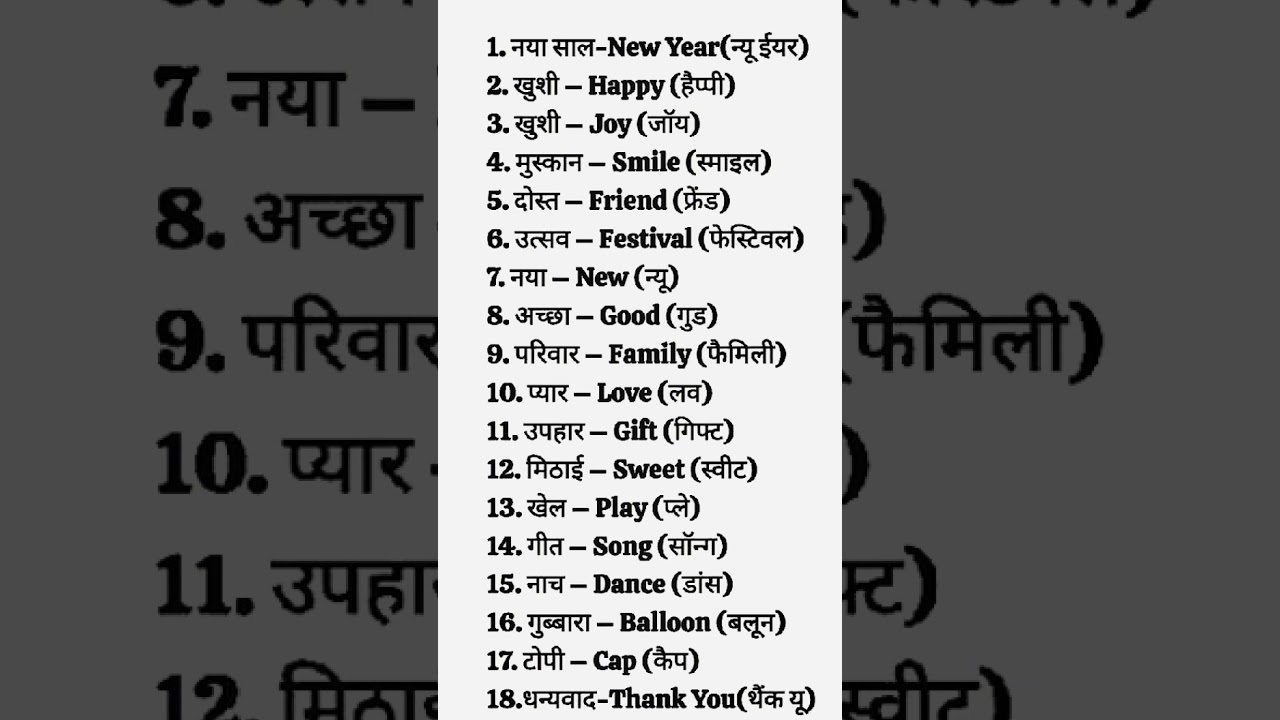 New Year English Words with Hindi Meaning | Daily Use English 