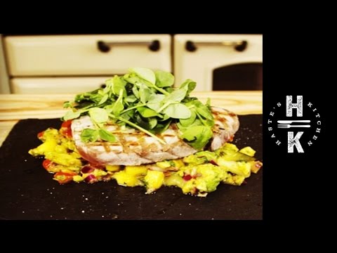 Seared Tuna Steak with a warm mango salsa salad