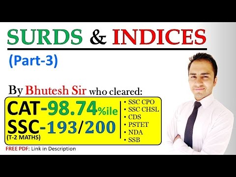Surds and Indices (Part 3) For SSC CGL Tier 1 and Tier 2 and BANK PO