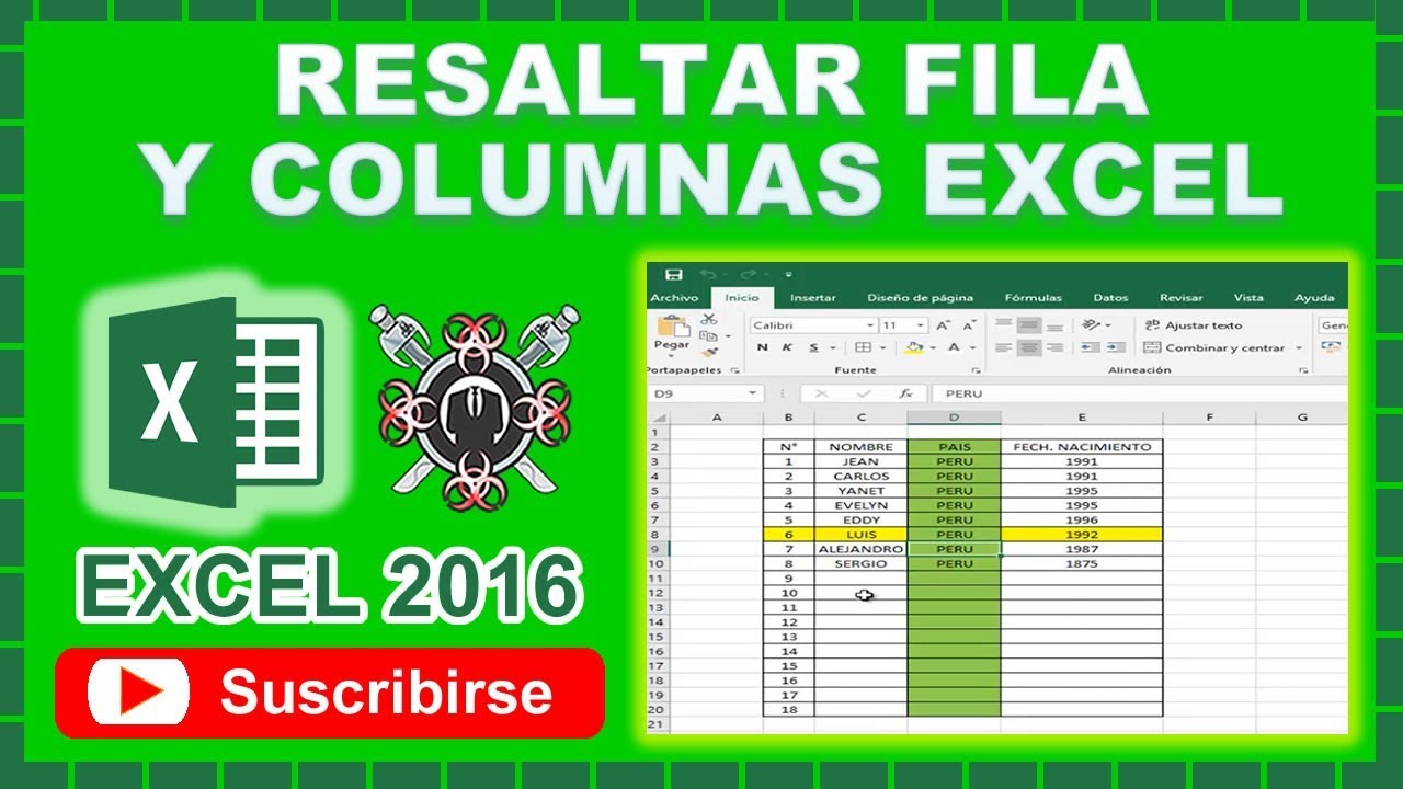 Resaltar Filas y Columnas Excel - YouTube