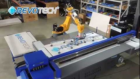 REVOTECH UV Flatbed Printer works with Robot Arm