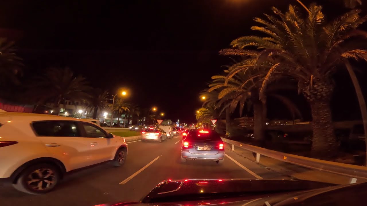 Ruta en coche por ESPAÑA recorrido por TELDE gran canaria de noche 4K es