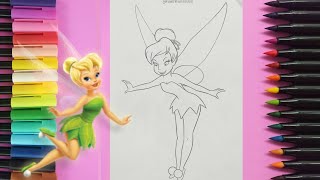 Tinkerbell Coloring Page |Drawing Disney Fairy | Learn Colors for Girls and Kids |PINK GIRL