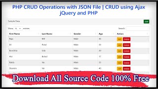 PHP CRUD Operations with JSON File | CRUD using Ajax jQuery and PHP (Part-1)