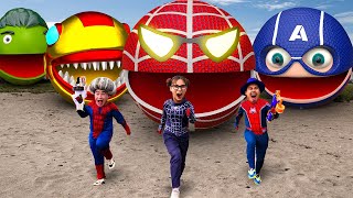 Tani \& Miss T SPIDERMAN VS TEAM BAD GUYS Pacman in real life Transformation | Scary Teacher 3D IRL