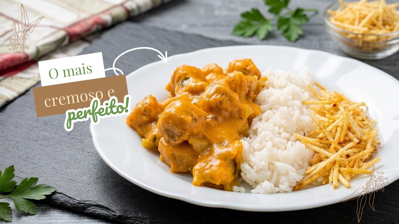Strogonoff vegano de proteína de soja graúda cremoso e barato pronto em 20 minutos