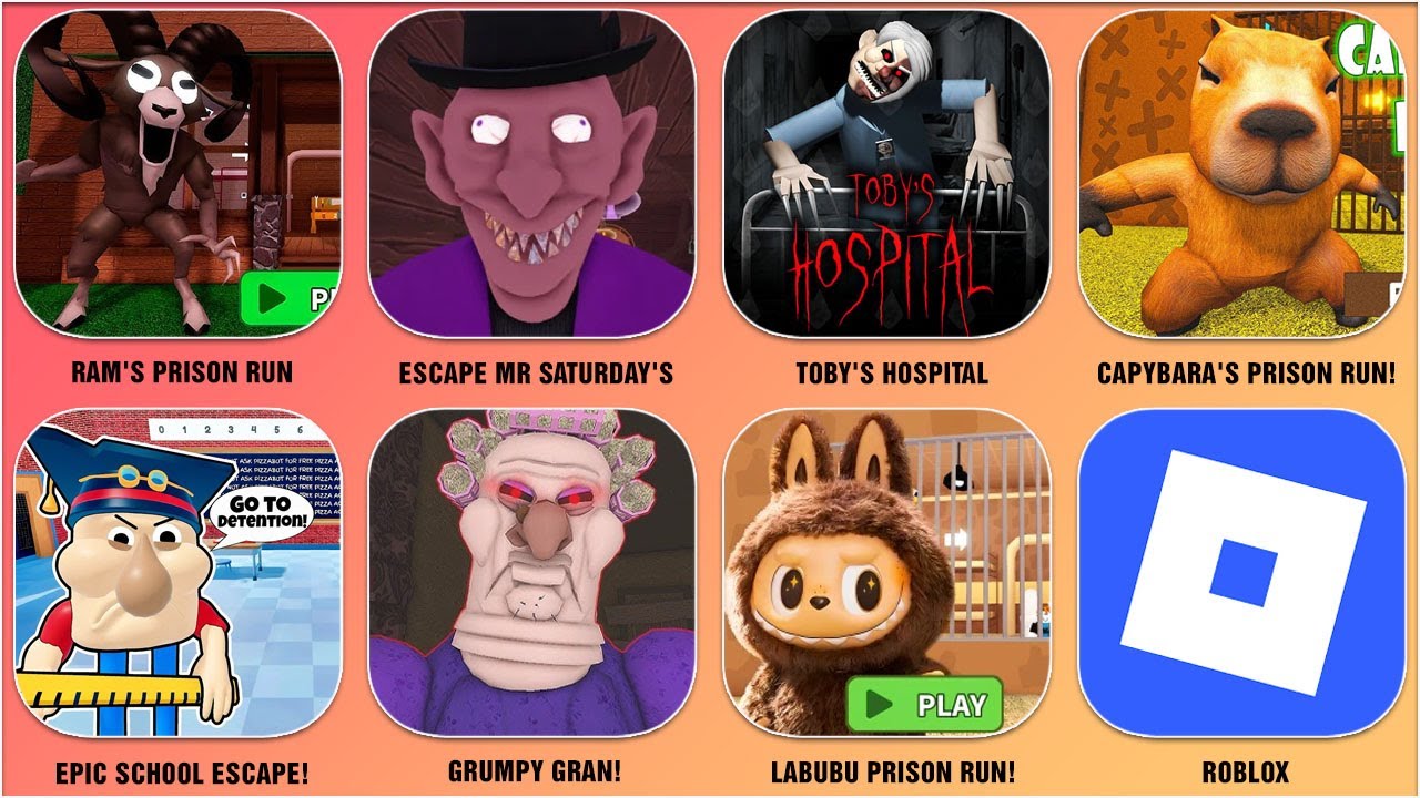 LABUBU PRISON RUN!.EPIC SCHOOL ESCAPE!.GRUMPY GRAN!.BABY POLLY HOUSE ESCAPE.RUN FROM GRANDPA!.ROBLOX