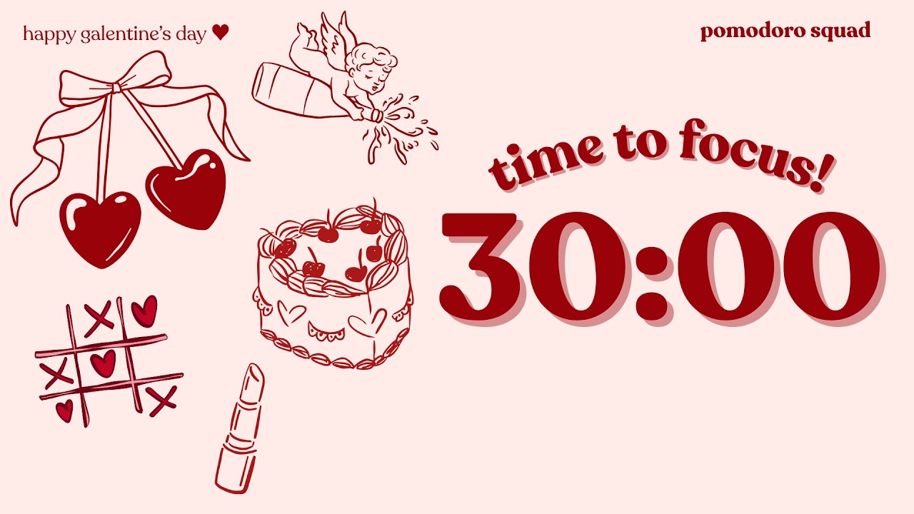 ♥️🧸 galentine’s 2-hour study with me 30/5 pomodoro | lofi ambient jazz for studying | valentine’s 