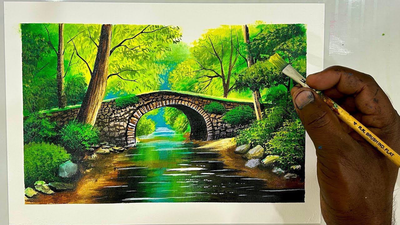  Beautiful ￼Nature Painting ￼/ Landscape painting with Acrylic paint 