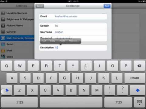 iPad: UCI email on Mail App