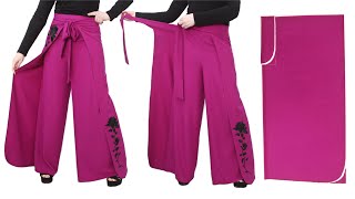 ⭐ Very Easy Wrap Trouser Cutting and Sewing ⭐ DIY How To Make Wrap Palazzo Pants Stitching Tutorial