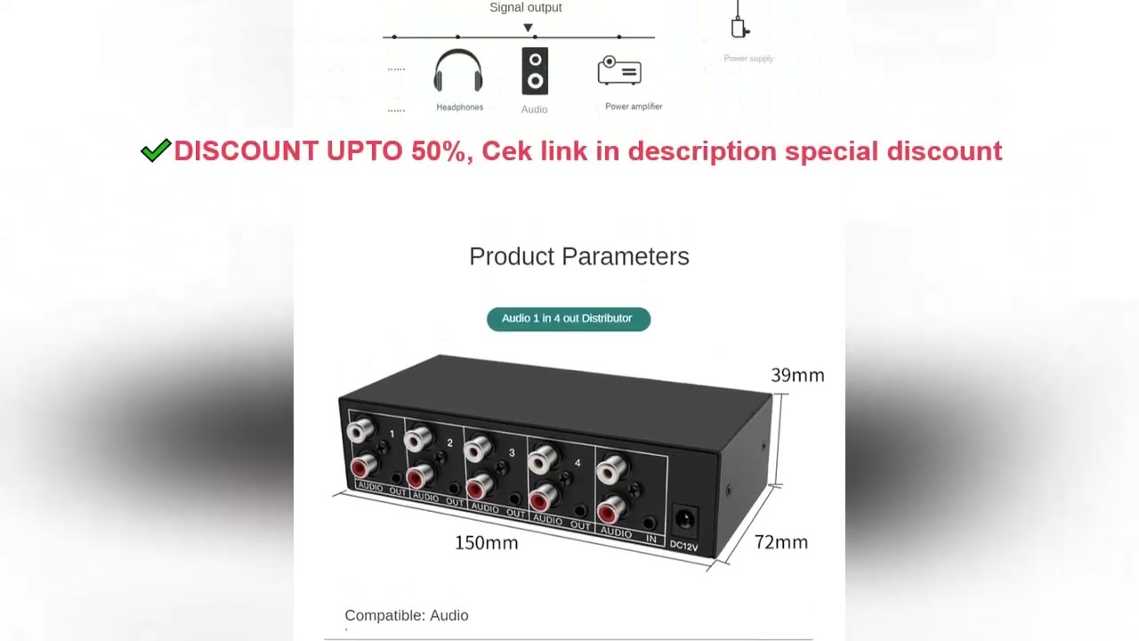 Exquisite-Audio Splitter 1 In 4 Out RCA L/R Aux Stereo Audio Splitter 1X4 Audio Distributor For PC D