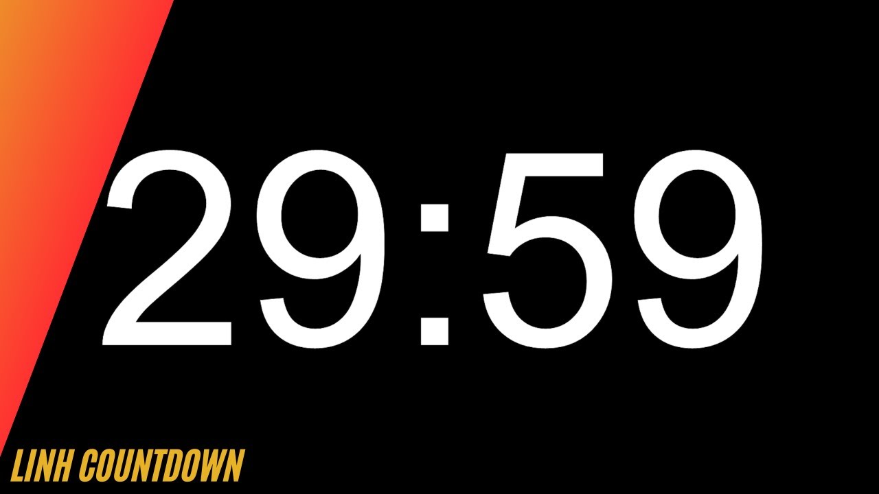 30 Minutes Countdown 4K, Black Background, Without Music, Ticking Clock 10s Ago, Alarm Clock 0s