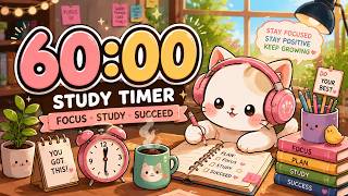 60:00 Minute Study Timer 🐱 Cute Classroom Focus Timer with Relaxing Lofi Music 🎧✨