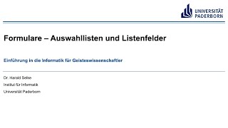 EIG: Formulare – Auswahllisten und Listenfelder