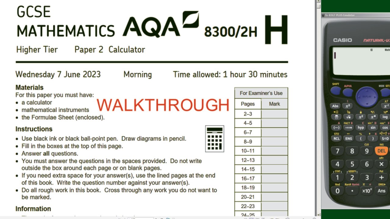AQA GCSE Maths June 2023 Higher exam paper 2 Walkthrough