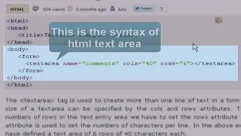 HTML Tutorial :  text area