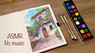 ASMR no Music + Drawing and watercolor Painting + Relaxing video