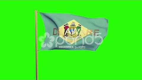 Delaware Flag With Title Waving In The Wind. Looping Sun Rises Style. Animation