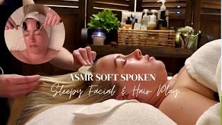 ASMR Soft spoken Sleepy Spa Facial | Obsidian Rollers, Jade comb & Gentle Hair Play to De-stress.