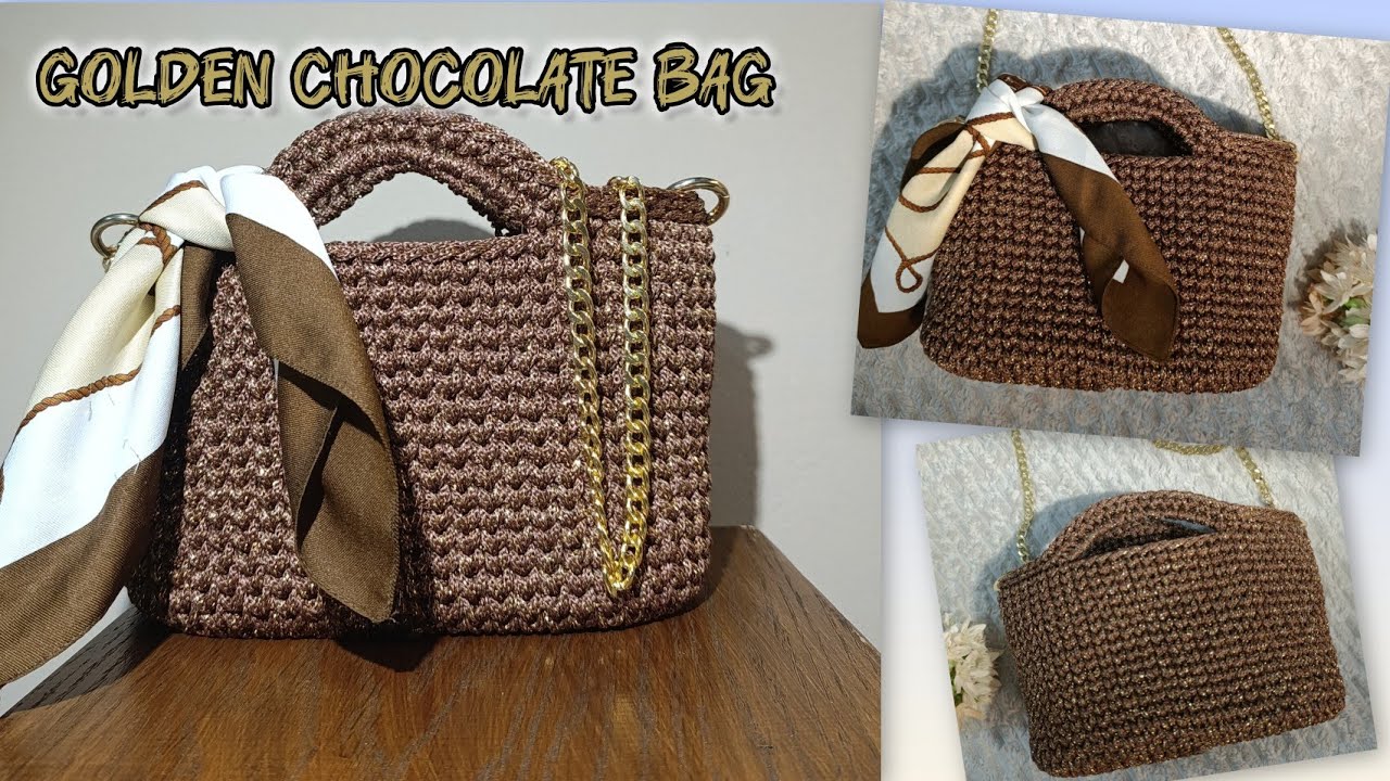 Tutorial GOLDEN CHOCOLATE bag | PUNTO MAGLIA in cordino lurex✨