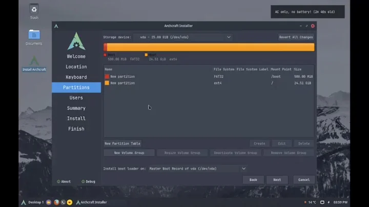 Installation of Archcraft LXDE Desktop using Calamares Installer