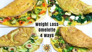 Breakfast egg omelette made 4 ways, for weight loss 1.spinach feta sun
dried tomato 2. mushroom bellpepper shallots 3. cabbage gree...