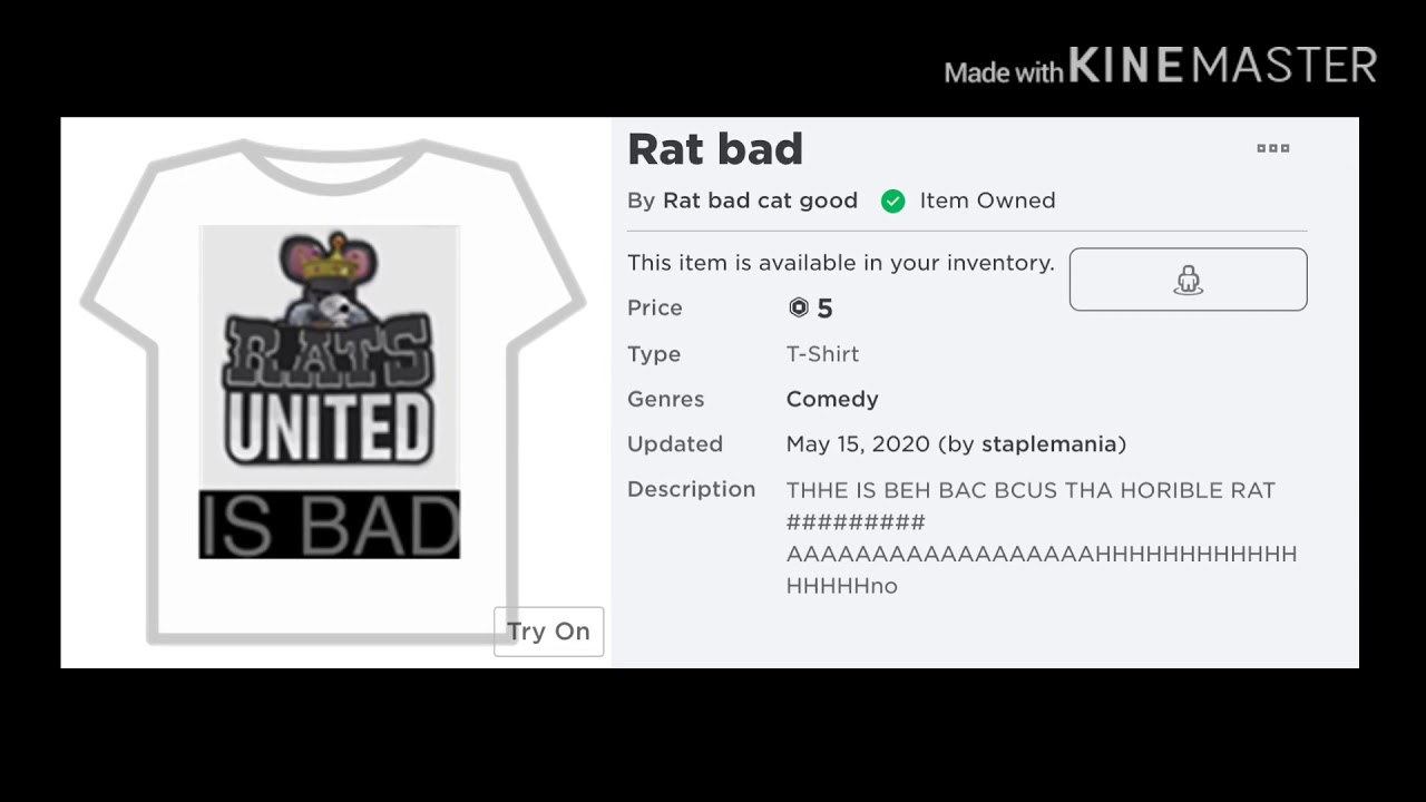 Rat Are Bad And I Got A Roblox Shirt Youtube - peter griffin t shirt roblox