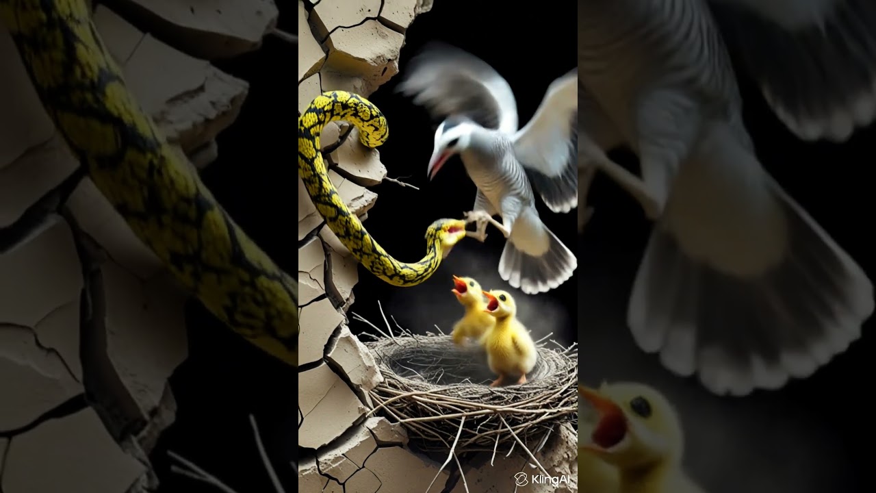 mother bird saves baby bird from snake p2