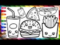 Dibuja y colorea comida rapida  dibujo de hamburguesa pizza y hot dog  dibujos para nios