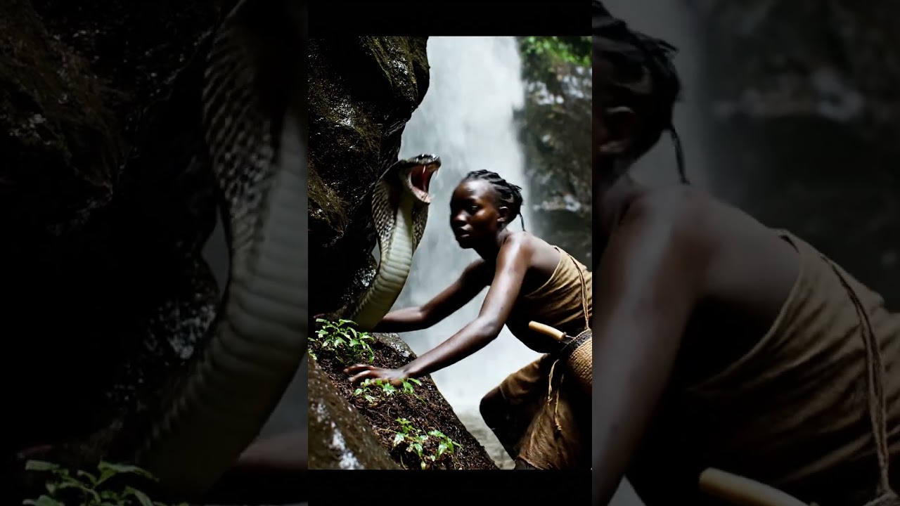 Malaika the Herb Scout vs a poisoned dart embedded in the soil on the African Savanna