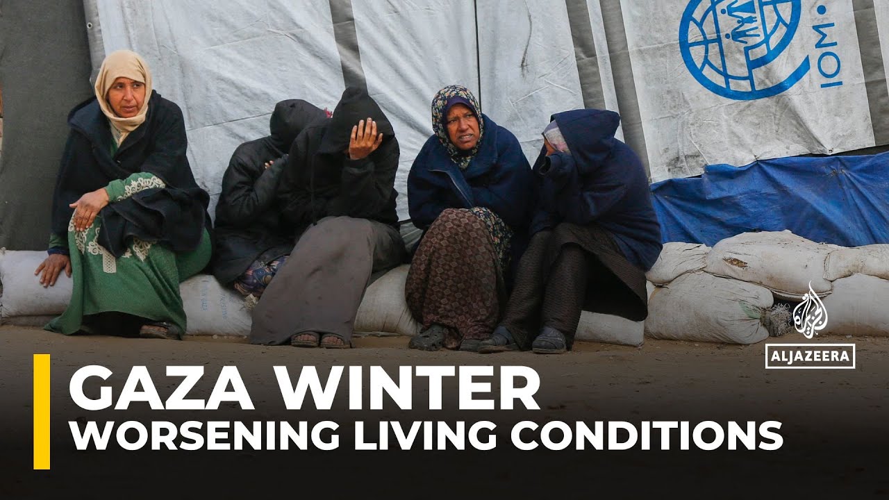 Harsh winter weather compounds hardships for displaced Palestinians in Gaza
