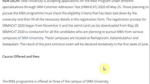 SRM University invites application for MBA programme through SRMHCAT 2020