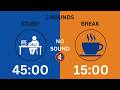 45/15 Pomodoro Timer | No sound | 2 Hour Of Deep Focus & ADHD✨ | 2 Hour Study With Me
