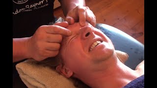 Deep face massage. Brandon demonstrating Raynor face massage on his friend Rob.