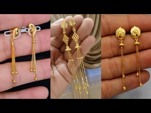 Enticing Hanging Chain Moti Design 22k Gold earrings – atjewels.in