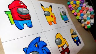 Desenhando Mods Do Among Us Personagens Diferentes - Drawing Among Us Mods Different Characters
