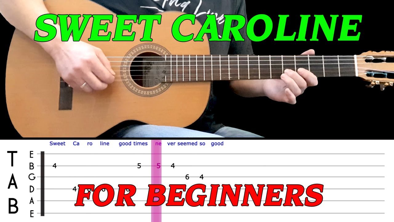 SWEET CAROLINE | Easy guitar melody lesson for BEGINNERS (with tabs) - Neil Diamond