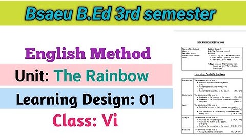B.ed 3rd Sem english method learning design class- vi || 1.3.7b English LD class- vi #bsaeu