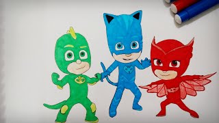 رسم وتلوين كرتون ابطال بلباس النوم | المقنعين الصغار | Draw team pj masks