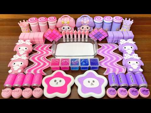 Relaxing slime mixing ASMR - pink vs purple glossy makeup clay