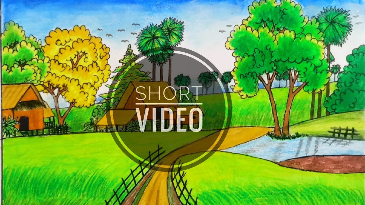 How to draw a beautiful village | 2 Sister drawing Academy full video ...