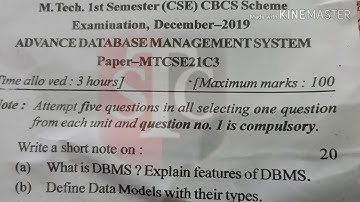 2019 MDU M.TECH CSE  question  paper of Advance  data base management system